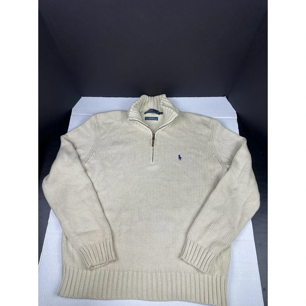 Vintage Polo Ralph Lauren Ivory/Cream Mens Cotton Mock Neck Sweater